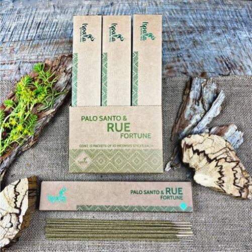 Fortune by Ispalla - Palo Santo and Rue Incense - 12 packs 10 sticks per pack