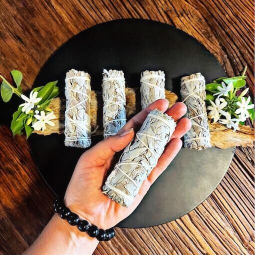 Organic White Sage Smudge Sticks (10 - 11cm) Tool Rolled x 5 pack